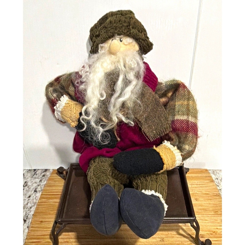 Vintage 16" Primitive Fabric Santa Claus Doll Figure Christmas Shelf Sitter